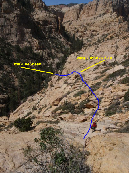 Diagram of the route down the last part into Ice Cube Canyon.